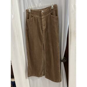 Altar’d State Brown Corduroy Maxi Skirt Sz L Front Slit Western